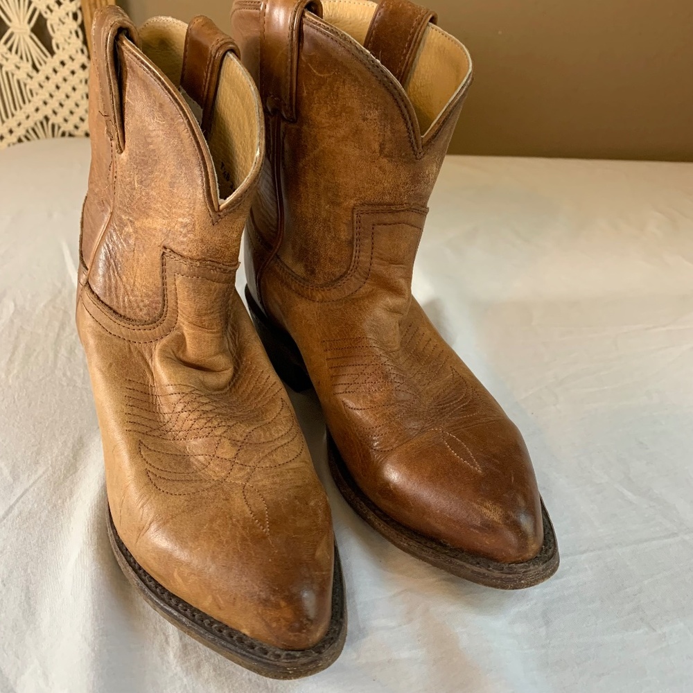 Frye Brown Leather Western Ankle Boots